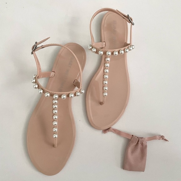 Stuart Weitzman Goldie Pearly Stud Jelly Sandals Pearl embellished 10 - Picture 4 of 8